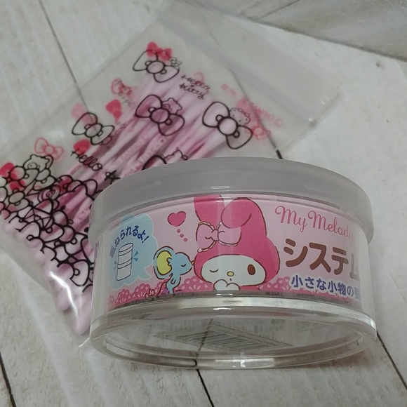 NEW Sanrio My Melody Plastic Jar with Hello Kitty Cotton Buds from Japan - Picture 5 of 6